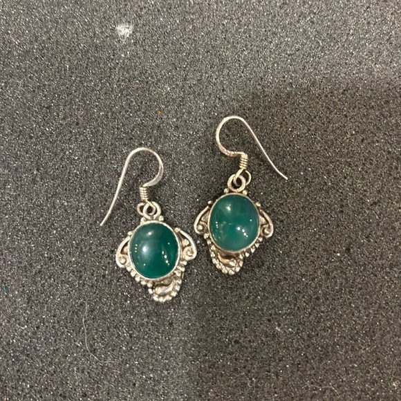 Jewelry - Sterling Silver 925 Green Onyx Pierced Earrings